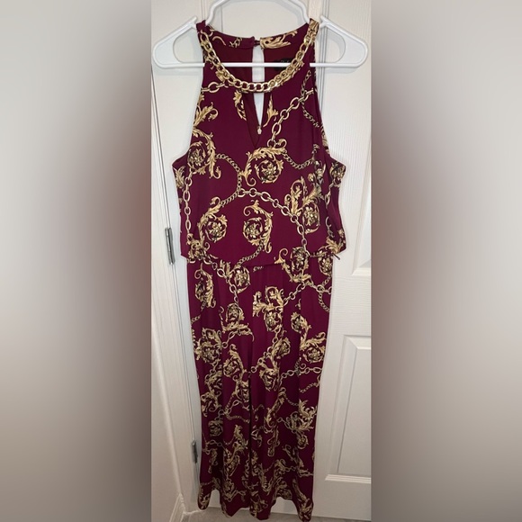 Thalia Sodi women burgundy and gold long jumpsuit medium sleeveless - Picture 1 of 7